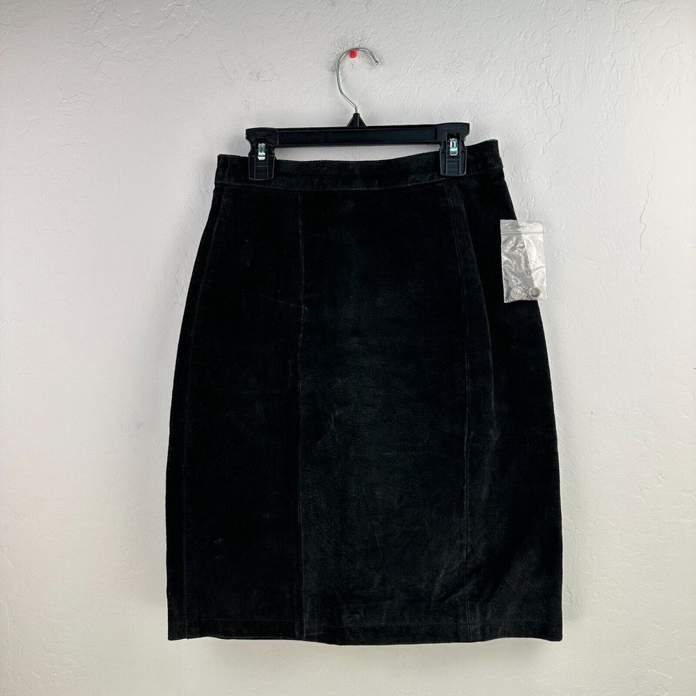 Vintage Global Identity G-III Black Suede Leather‎ Pencil Skirt Womens Size 5/6